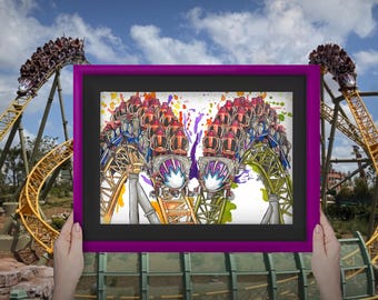 Stardust Racers Inspired Artwork - A5 Rollercoaster Watercolour print inspired by the ride at Epic Universe