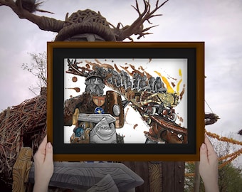 Toutatis inspiriertes Kunstwerk - A5 Achterbahn Aquarelldruck inspiriert von der Fahrt im Parc Asterix