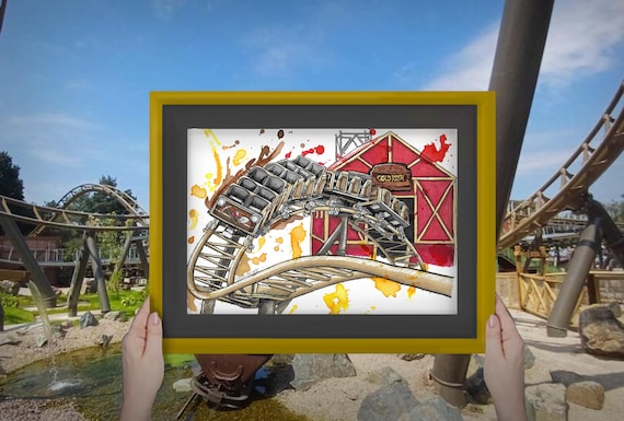 Gold Rush Inspired Artwork - A5 Art Print - Rollercoaster Watercolour print inspired by the ride at Drayton Manor