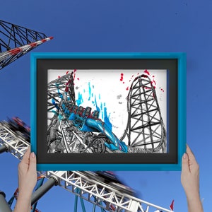 Top Thrill 2 A5 Art Print Akwarela - Inspirowany kolejką górską w Cedar Point