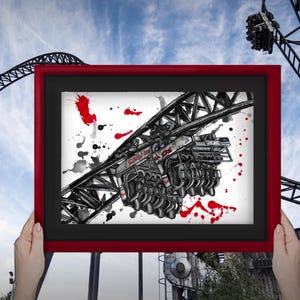 Säge: Die Fahrt inspiriertes Kunstwerk - A5 Achterbahn Aquarelldruck inspiriert von der Fahrt in Thorpe Park