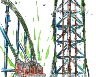 Kingda Ka Inspired Artwork - A5 Rollercoaster Watercolour Print