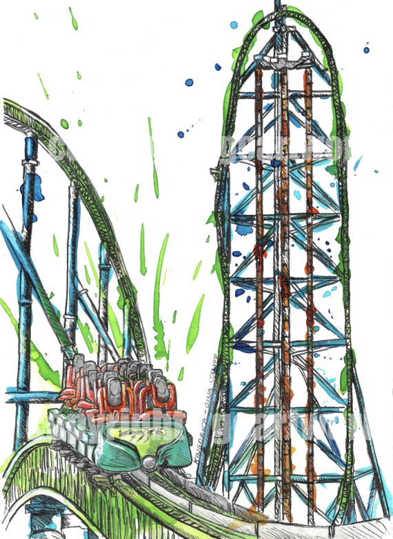 Kingda Ka Inspired Artwork - A5 Rollercoaster Watercolour Print