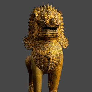 Temple Lion Thai Style Bronze Standing Singha Temple Guardians or Lion 32 cm high