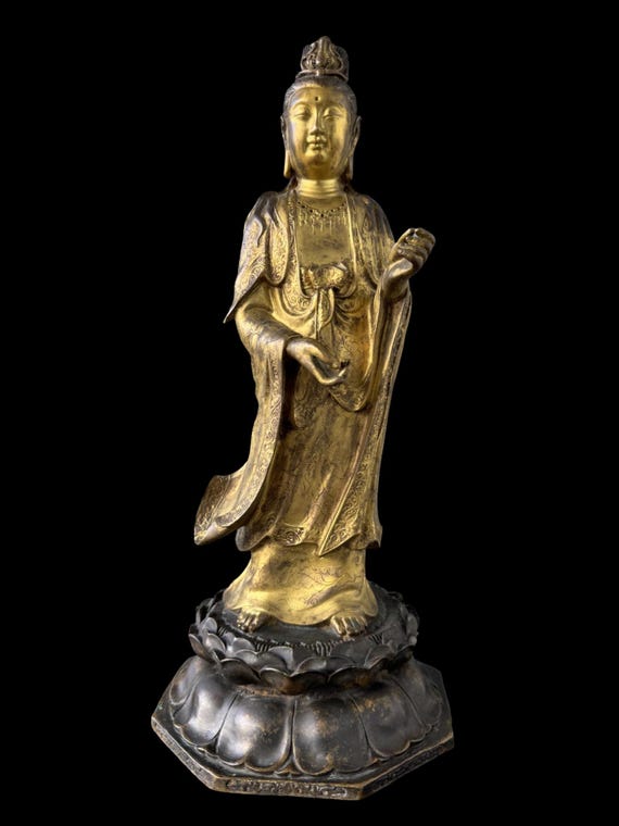 18世紀中国の傑作、火鍍金青銅製観音立像 – 高さ41 cm - Etsy 日本