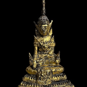 Antique Thai Rattanakosin Buddha Statue Bronze Gilded Figure