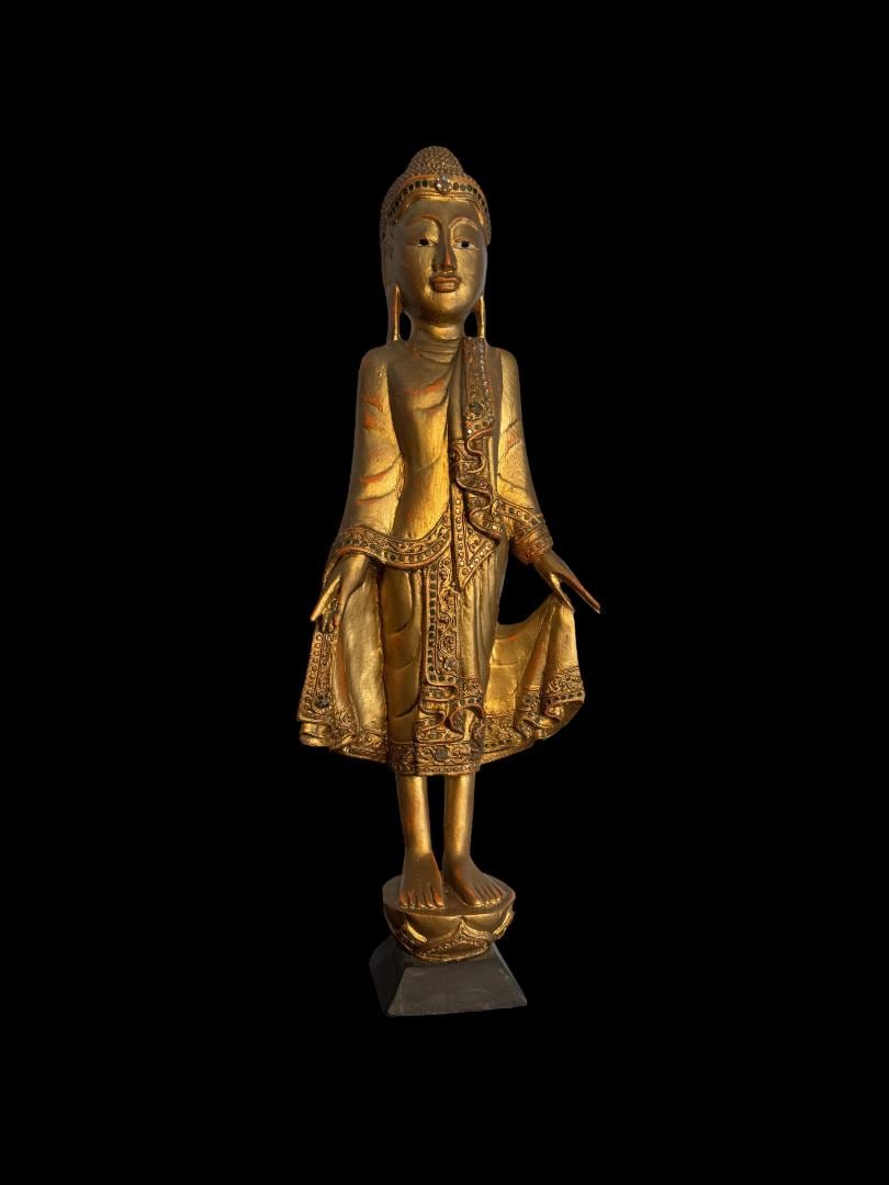 木彫ミャンマー ビルマ マンダレー様式仏像　仏教木製ブッダ東南アジア 修行僧 木彫 ミャンマー ビルマ マンダレー様式仏像 仏弟子】/仏教 木製