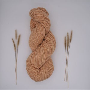 May include: A skein of peach-colored yarn, a soft and fluffy texture, perfect for knitting or crocheting projects.