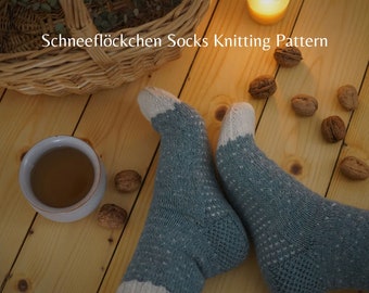 Knitting Pattern Schneeflöckchen Socks - easy colorwork, cuff down