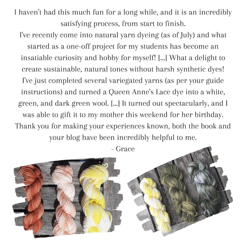 May include: Four skeins of yarn dyed in shades of brown, peach, yellow, and green. The yarn is arranged on a wooden surface.