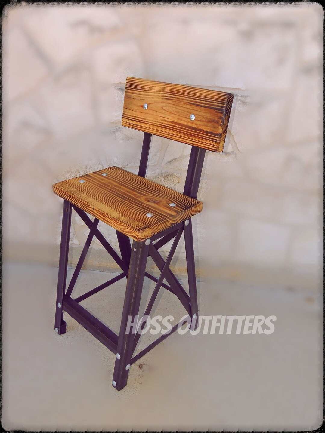 Industrial Style Counter Height Bar Stool With Back Handmade Etsy