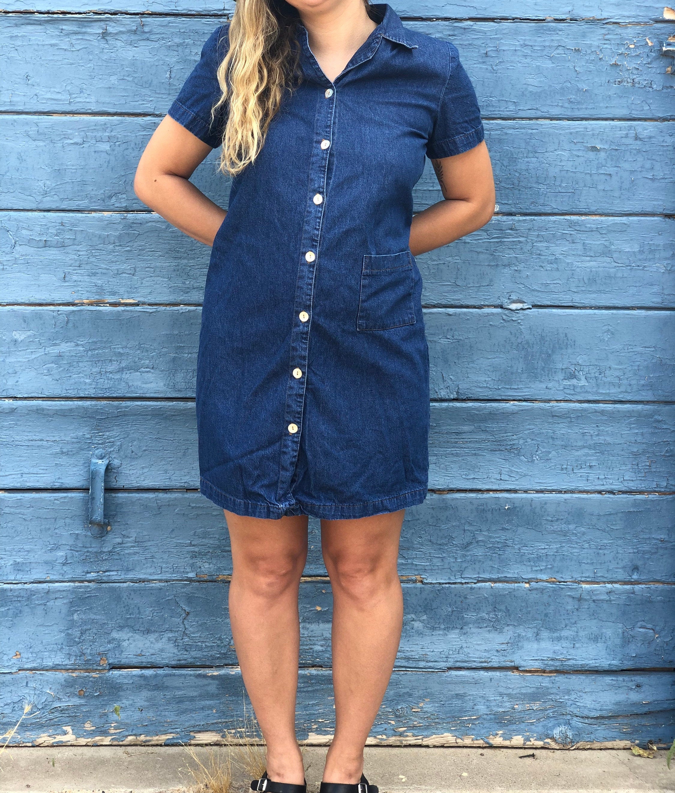 Vintage Button Down Denim Dress Etsy