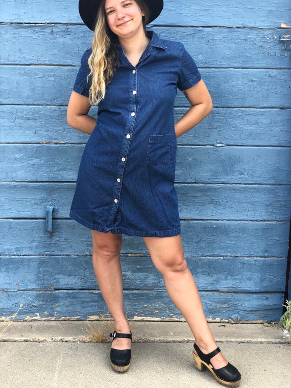 Vintage Button Down Denim Dress - image 1