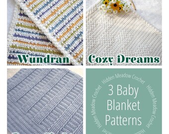 Crochet Pattern Bundle / 3 Blanket Patterns / DIY Baby Blankets - Crochet Pattern Set by Golden Strand Studio - Blanket Bundle 1