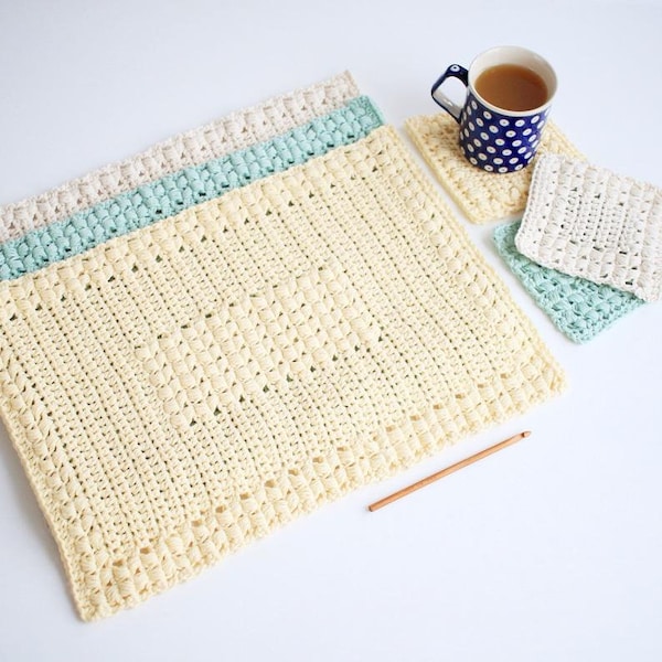 Crochet Placemat Patterns / Crochet Coaster Patterns / Crochet Pattern Set / DIY Housewarming Gift  - Sunny Hollow P108