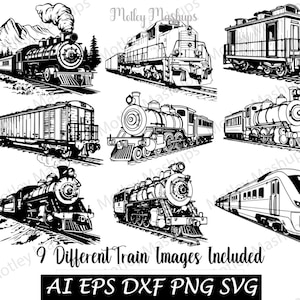 Locomotiva a vapor, trens de passageiros e carga SVG, Caboose SVG, Png, Dxf Clipart Cricut Design, Uso Comercial, Trem e Montanha Svg