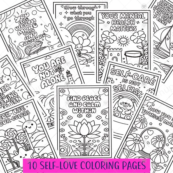 Positive Mental Health Coloring Pages, Empowerment, Self-Care Era, Girl Power, Adult and Teens Coloring, Kids Coloring, Encouragement