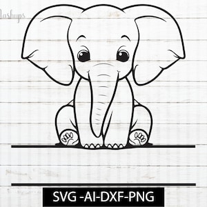 Elefant Kinderzimmer SVG Monogramm Name Rahmen niedlich Baby Junge oder Mädchen PNG DXF Kommerzielle Nutzung Digital Design niedliches Tier
