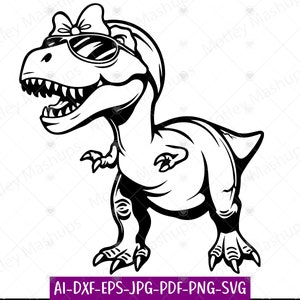 T-rex Mama Bow e óculos de sol Svg Png, Tyrannosaurus Rex, Mamasaurus, Sassy Cute Dino, Animal Svg Png, Summer Svg Png, Wildlife Svg Png,
