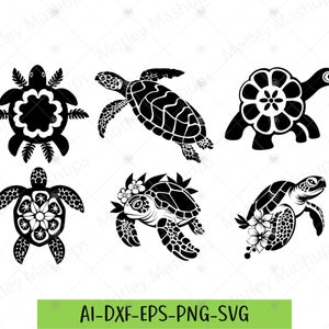 Schildkröte mit Blumen SVG, Schildkröte SVG Dxf, Schildkröte Clipart, Schildkröte Cricut Cut Datei, Schildkröte Shirt PNG, Meeresschildkröte und Blumen Aufbügler
