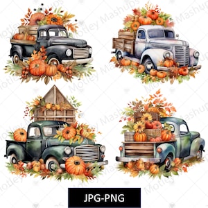 Fall Truck PNG, Fall Vintage Trucks, Vintage Fall truck bundle, Fall Pumpkin Flowers Truck Png, Fall Floral Clipart, Fall Png, Autumn Png