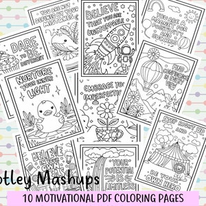 Conjunto de 2 páginas para colorir sobre saúde mental positiva, empoderamento, era do autocuidado, poder feminino, colorir para adultos e adolescentes, colorir para crianças, encorajamento