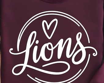 Lions Heart Emblem SVG PNG, School Spirit Design (Digital Download)