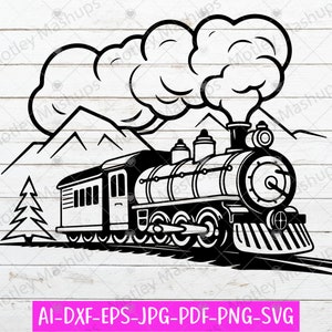 Tren en las montañas Svg Png, Tren para niños Svg, Tren Choo Choo Svg, Locomotora Svg Png, Motor de vapor Svg, Tren Svg,