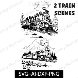 Train SVG, Train clipart, Train with Mountains and Trees Svg, Steam Train Svg for Cricut, Digital Download, Commercial Use