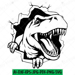 T-rex à gratter Svg, T-Rex SVG PNG, dinosaure Svg Png, Svg Png mur fissuré, mur déchiré Svg Png, Clipart dinosaure, Clipart Animal, Svg Animal