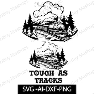 Steam Locomotive with Mountains over Water SVG, Train and Mountain Svg, Png, Dxf, AI, Commercial Use, Steam Locomotive, Clipart Cricut