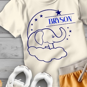 Elefant Kinderzimmer Wolke SVG Monogramm Name Rahmen Süßer Baby Junge oder Mädchen PNG DXF Kommerzielle Verwendung Digitales Design Süßes Tier