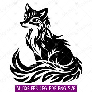 Renard feu flamme SVG, Silhouette de renard, faune Svg Png, fichier de coupe, conception de tatouage, renard tribal Svg Png,