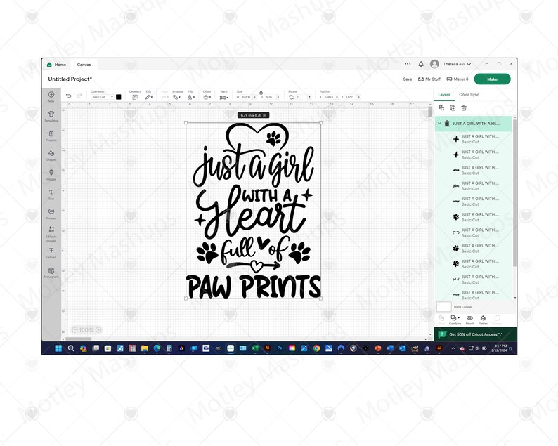 May include: Black and white graphic design with the text "Just a girl with a heart full of paw prints".