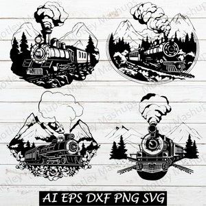 TREM em Montanhas SVG, Clipart de trem, Trem Svg para Cricut Locomotiva com Fumaça e Design de Montanhas, Arquivos de Corte de Locomotiva, Choo Choo