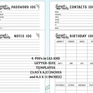 Floral Passwort Log, Passwort Tracker, Passwort Vorlage, Druckbares Brief Passwort Journal, A5 Planer Druckbare Beilage, Benutzernamen, Kontakt