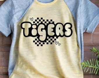 Tigers Png, Tigers Mascot Png, Checkerboard Design, Mascot Name Shirt, Team Name, Trendy Tigers Png,  School Mascot Tigers,