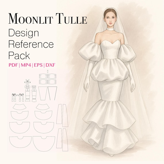 Avant-garde Wedding Gown Fashion Design – Puff Sleeve Dress Vector