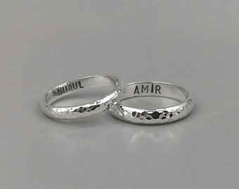 Bague couple martelée en argent sterling Bague de promesse minimaliste Bague couple assortie Alliances pour elle et lui Alliances martelées pour anniversaire