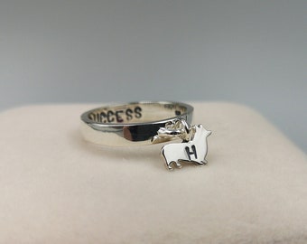Engraved Corgi Dangle Ring Silver Dog Ring Custom Corgi Ring Puppy Ring Pet Ring Personalized Pet Ring Custom Dog Ring Dog Ring Jewelry