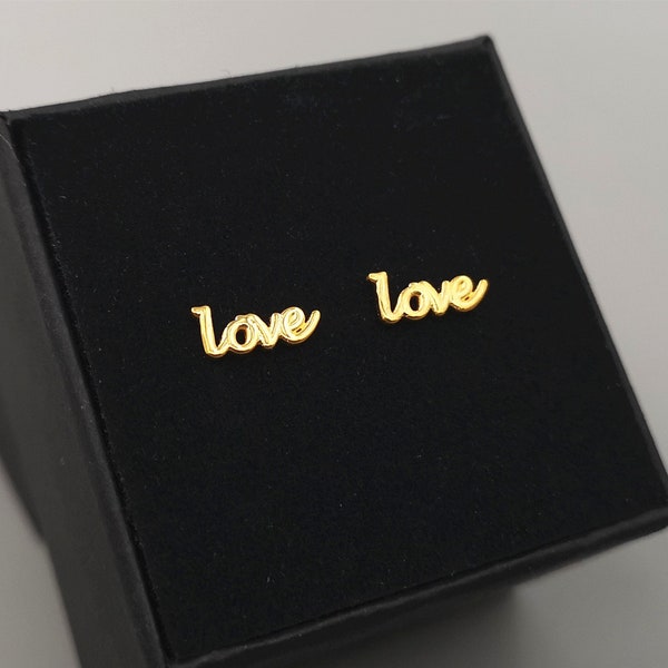 Love Word Earrings Gold Love Earrings Letter Earrings Love Letter Earrings Love Jewelry Valentines Gift Bridal Earrings Anniversary Gifts