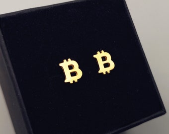 Bitcoin Earrings Gold Bitcoin Studs Men Bitcoin Earrings Cryptocurrency Jewelry Bitcoin Accessories Bitcoin Gifts Men Earrings