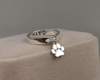 Custom Paw Dangle Ring Silver Paw Dangle Ring Paw Print Rings Kitty Paw Ring Custom Paw Ring Custom Pet Ring Paw Print Jewelry