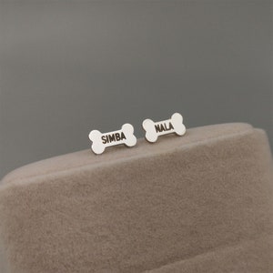 Custom Name Dog Bone Earrings Silver, Gold Dog Bone Stud Earrings Dog Bone Jewelry Custom Pet Earrings Dog Bone Accessory