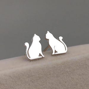 Cat Stud Earrings Sterling Silver, Gold • Silver Cat Jewelry • Personalized Cat Lover Gift • Pet Memorial Gifts • Cat Gifts