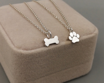 Dainty Initial Paw Necklace And Custom Name Dog Bone Necklace Silver Dog Bone Pendant Dog Paw Necklace Cat Paw Necklace Paw Print Jewelry