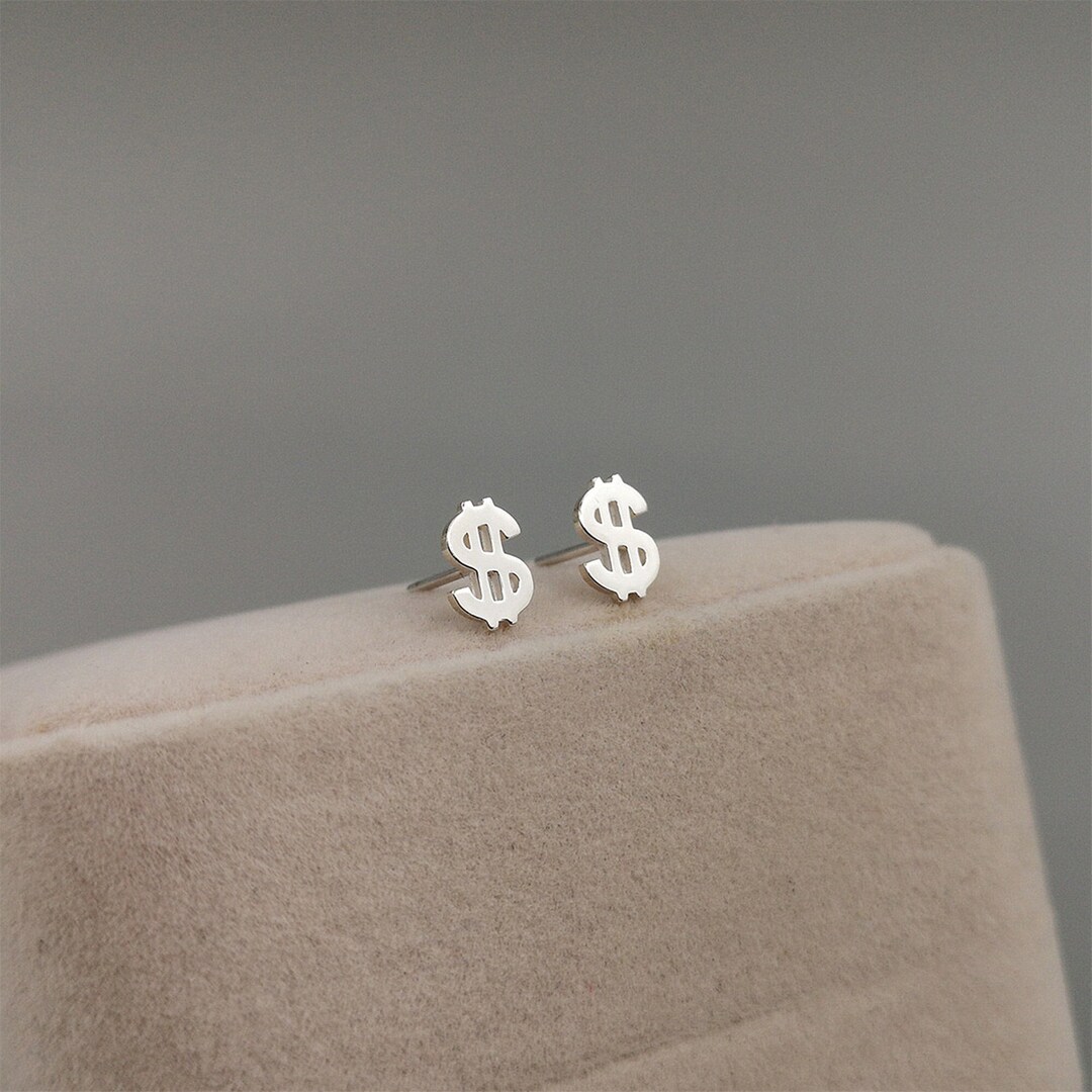 Dollar Sign Earrings Silver Dollar Sign Stud Earrings Currency Etsy