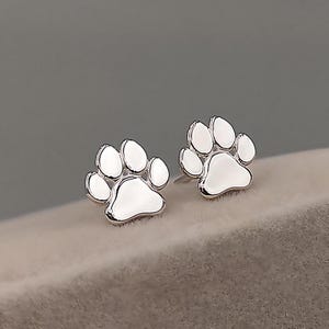 Paw Stud Earrings Sterling Silver, Gold • Free Initial Engraving • Sleek or Satin Finish • Personalized Dog Breed Jewelry