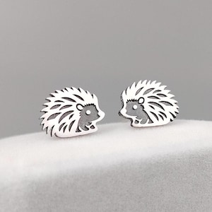 Igel Ohrstecker Sterling Silber • Druck- oder Schraubverschluss • Satin und oxidierte Oberfläche • Süßer Tier Schmuck • Natur Tier