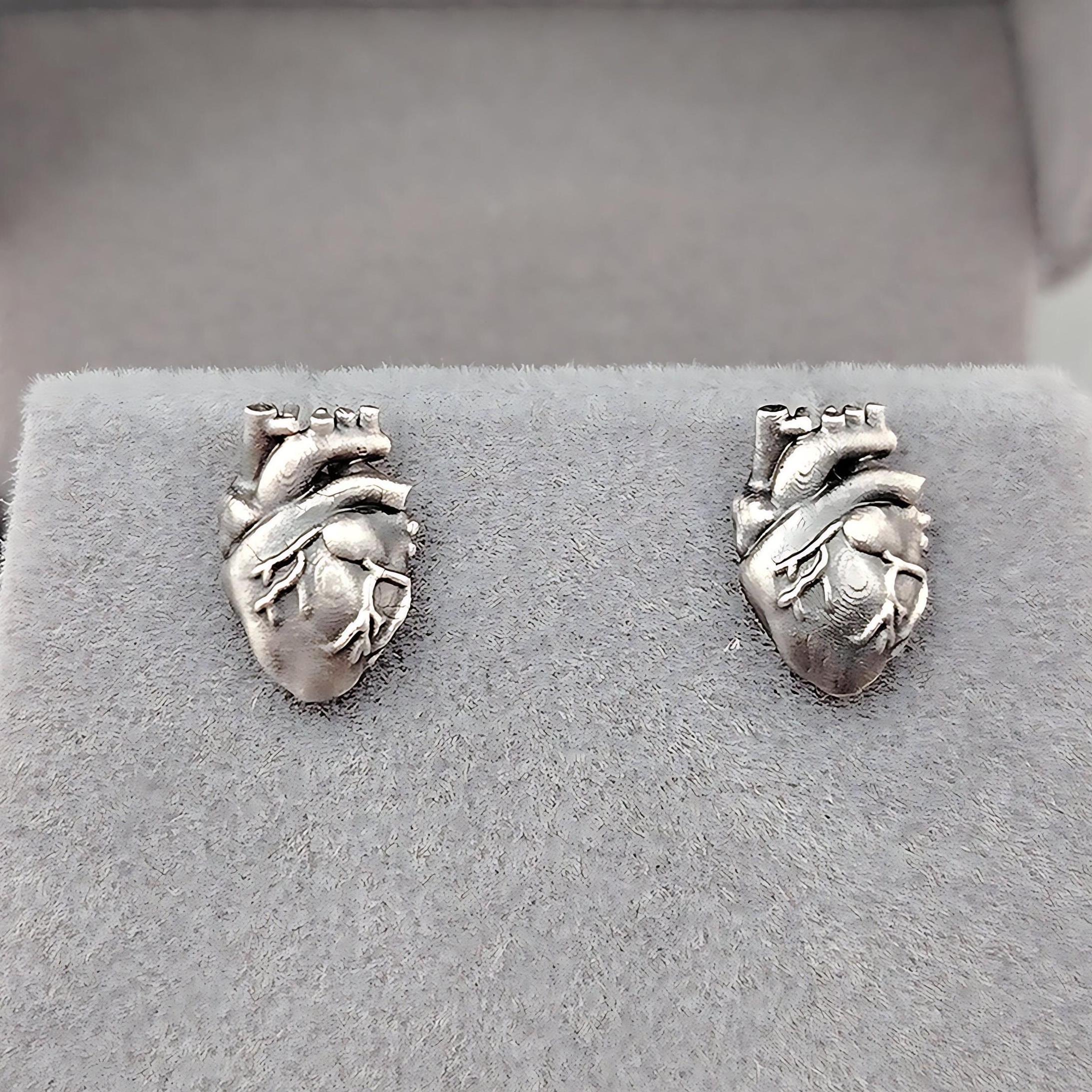 Orecchini Cuore Anatomico Oro Su Argento Sterling, Orecchini Cuore - Foto 4